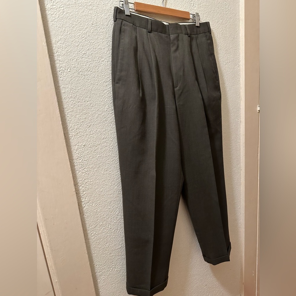 Slates Trousers Men Olive Wool Blend Vintage Front Pleats Size 32 X 29